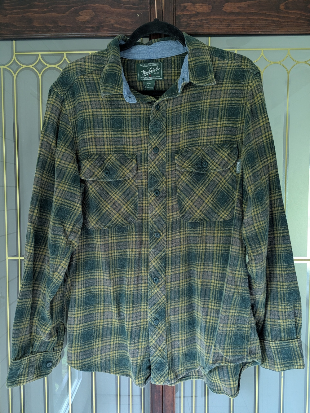 Woolrich 100% Cotton Green and Yellow Plaid Button-Down Shirt